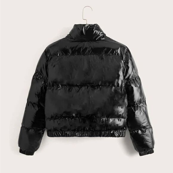 NWOT Shein Black Cropped Puffer Coat Jacket Women's Size XL - Picture 3 of 8